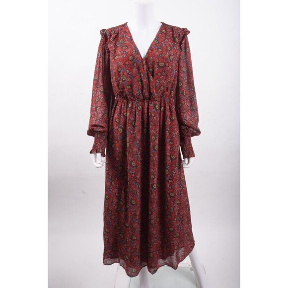 Boden Womens Becky Midi Wrap Dress UK 14L US 10L Red Floral Paisley D0041 NWT - Picture 1 of 6